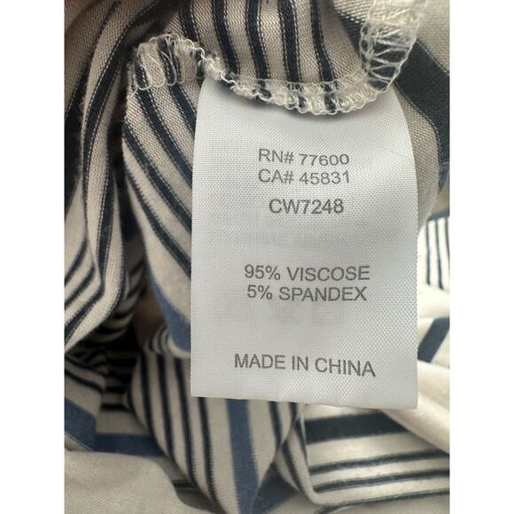 CHASER Striped Keyhole Bell Sleeve Cream Blue Shirt Top Size L - Picture 3 of 6